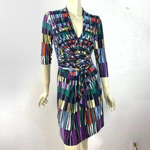 BCBG MUlticolor Faux Wrap Jersey Knit Dress XS